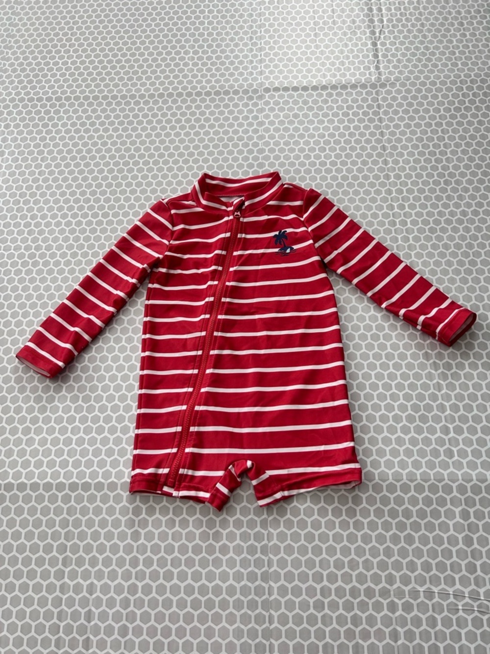 Carter's Red & White Striped Long-Sleeve Rashguard One Piece Swim Suit Size 18M